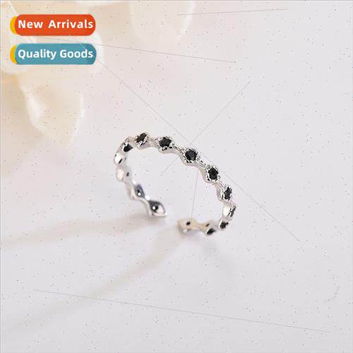 s925 silver Korea black zirconia open ring wh diamond simple