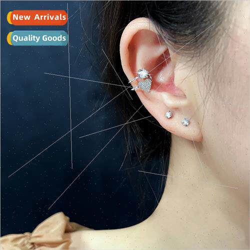 Sweet zirconia single diamond love heart ear clip female han