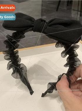 Black mesh bow hair band new pleated simple headband versati