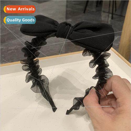 Black mesh bow hair band new pleated simple headband versati