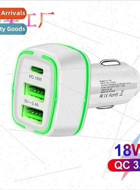 New QC3.0+Type-c Car Charger 3USB 5V/2.4A PD18W Fast Car Pho