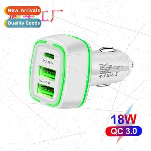 New QC3.0+Type-c Car Charger 3USB 5V/2.4A PD18W Fast Car Pho