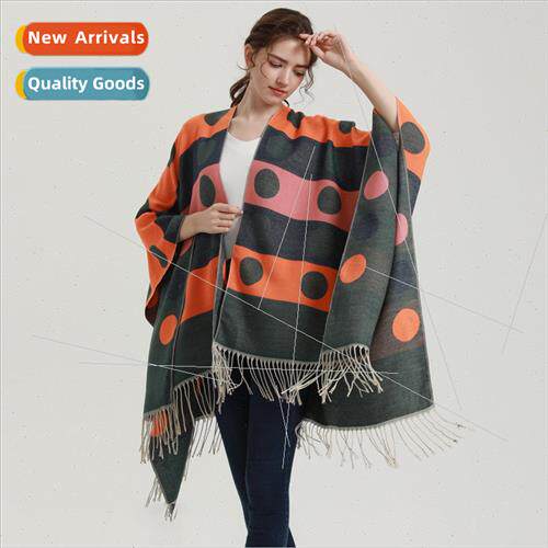 Autumn ladies faux cashmere tassel open cape shawl Korean  l