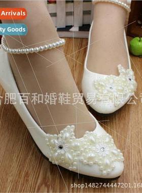 Plus ze Wedding Dress Bridal Shoes Pentagonal Pearls Decorat
