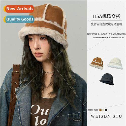 Men women fisherman hat temperament retro deerskin velvet wa