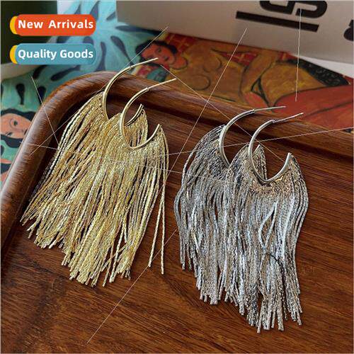 Metal tassel earrings适用women niche minimalist C-shaped sil