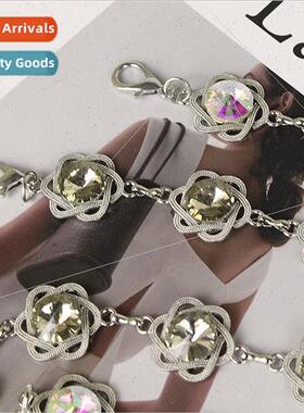 Metal Chain Women Rhinestone Peplum Flower Decoration Dress