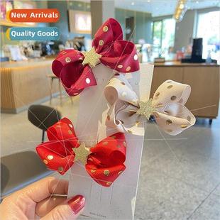 bow hot girls clip hair dot polka gold webbing Korean