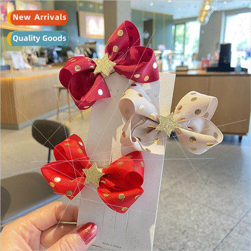 Korean webbing hot gold polka dot bow hair clip girls hair a
