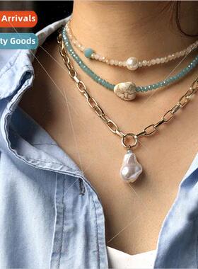 Europe 2020 new metal chain multi-layer pearl pendant neckla