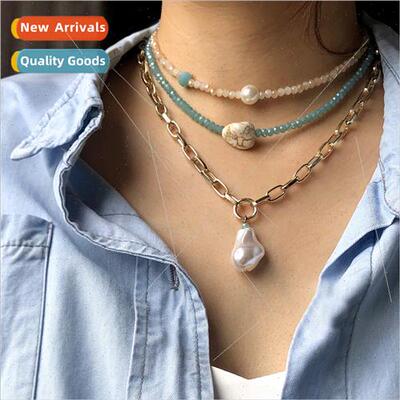 Europe 2020 new metal chain multi-layer pearl pendant neckla