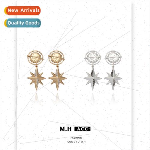 Planet star earrings female Europe 925 silver pin earrings h