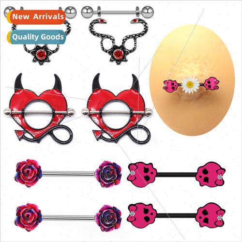 Europe skull nipple ring devil nipple ring roses corsage sna