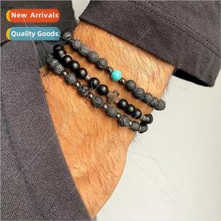 cross black strings fashion beads retro round Europe stone