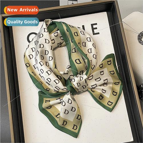 Korean classic letter D small silk scarf women flutter tie p