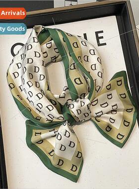 Korean classic letter D small silk scarf women flutter tie p
