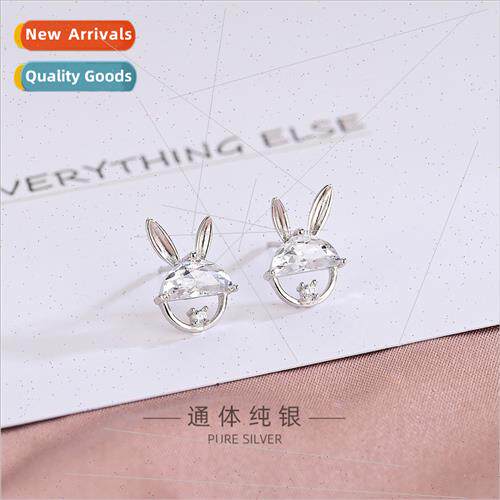 s925 silver Korea diamond zirconia rabb earrings cute animal
