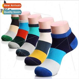 Men boat socks spring summer thin cotton wide striped socks