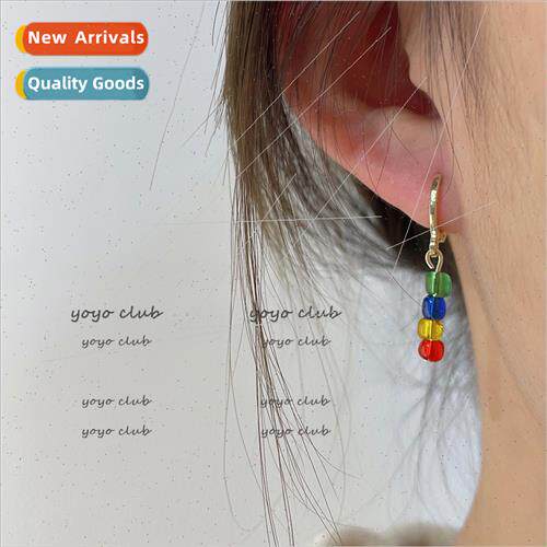 2022 summer new earrings red yellow blue childhood glass bea
