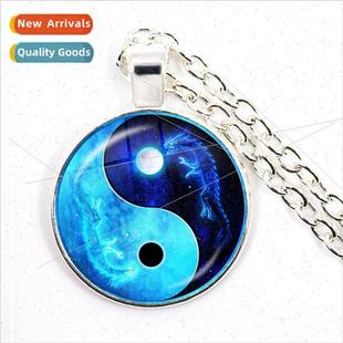 Yin Yang Tai Chi Dragon Time Gemstone Pendant Necklace