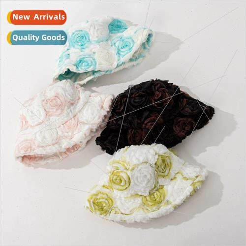 Rose flowers plush fisherman hat men women autumn winter new
