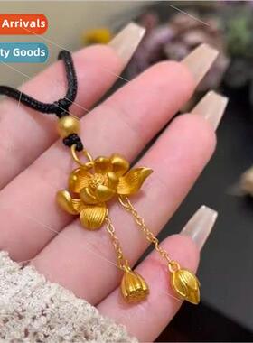 Vietnam sgold yellow gold lotus necklace women niche ancient