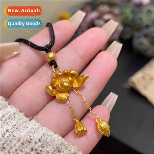 Vietnam sgold yellow gold lotus necklace women niche ancient