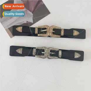 Waistband Double Buckle Women Tie Wide Belt Bel Leather