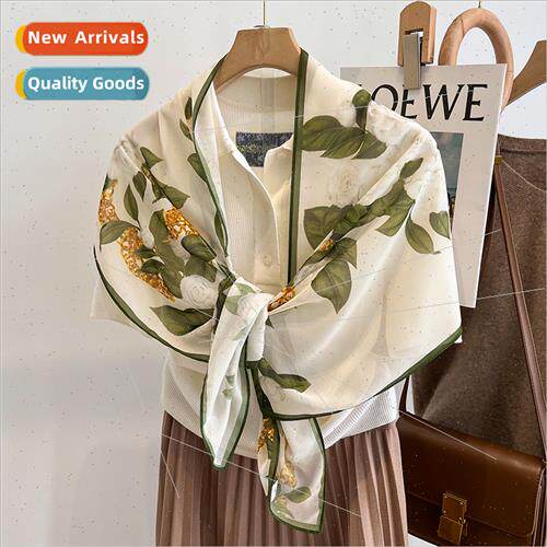 2022 new Korean  printed long silk scarf female double crepe