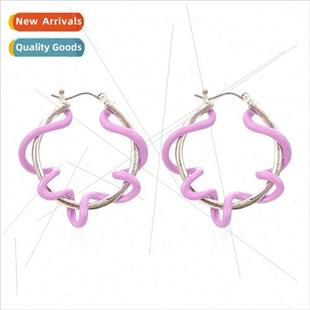 winding paint earrings two geometric exaggerated color metal