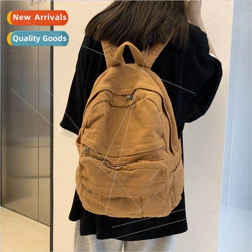 Schoolbag female Korean junior solid colour retro shoulder b