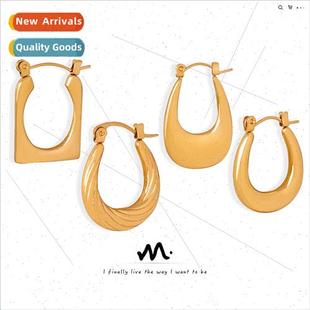 tanium steel gold Europe geometric niche plated earrings new