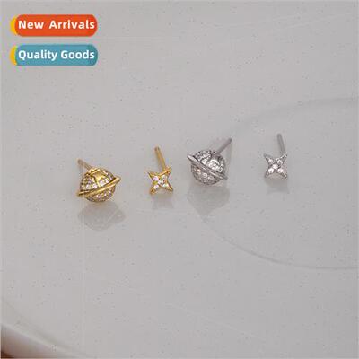 S25 silver planet earrings 2022 new tide small delicate smal