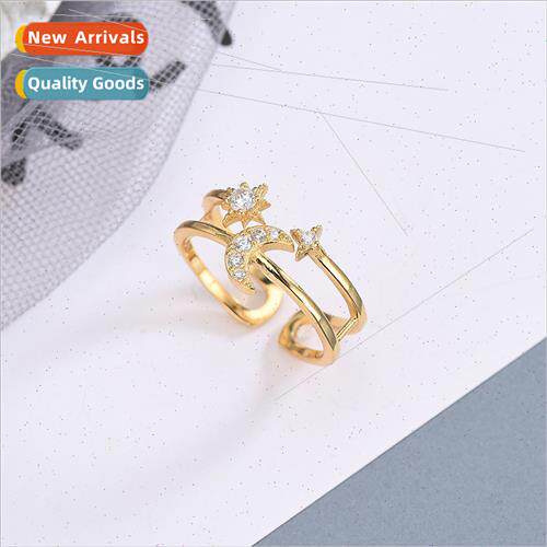 s925 silver Korea zirconia star moon ring female wh diamond