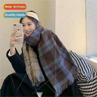scarf female autumn Double fashion plaid winter Brish sided