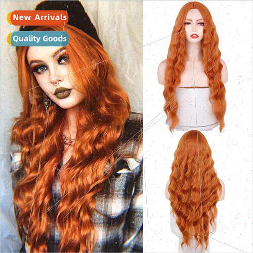 Europe Wigs Long Orange Wool Curls Chemical Fiber Wig Head C