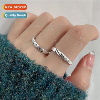 Star Dynasty Vintage Couple Ring Frosted Thai lver Star Moon