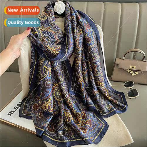 2023 new Korean  fashion printing simulation silk scarf fema