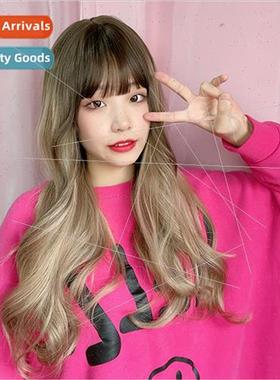 Europe ladies matte silk wig air bangs long curly hair gradi