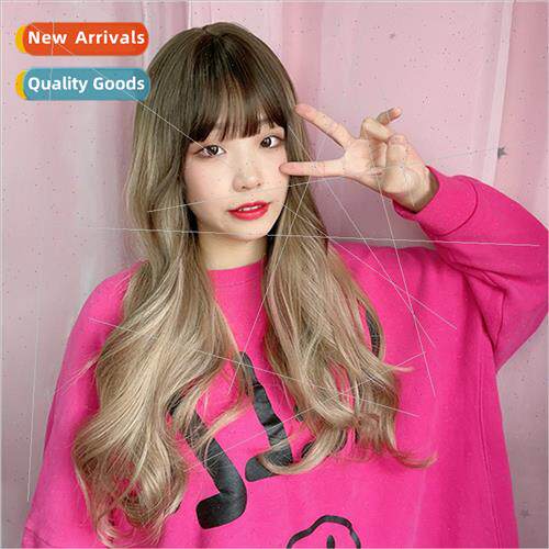 Europe ladies matte silk wig air bangs long curly hair gradi