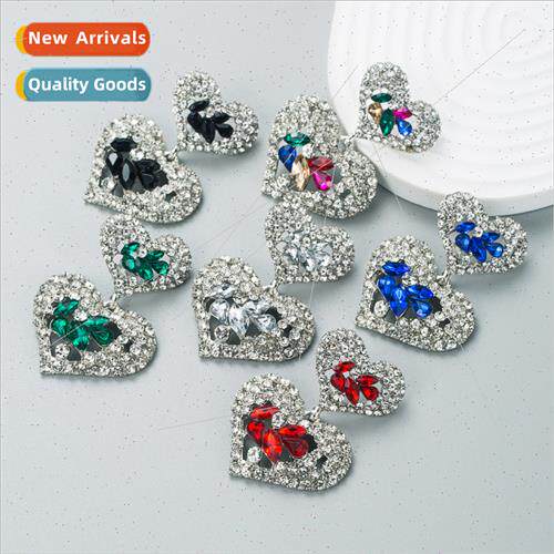 Europe fashion multi-layer love heart-shaped rhinestone earr
