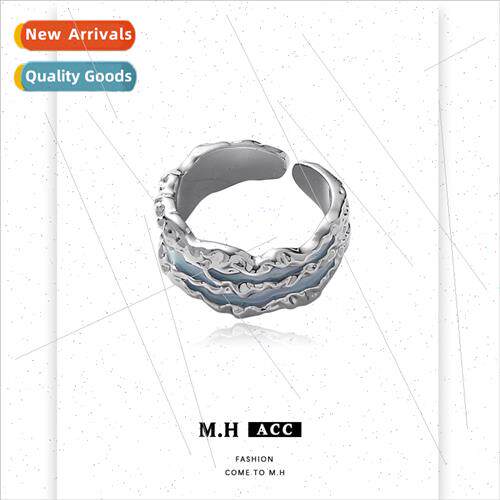 Blue drip oil metal ring female niche sweet cool wind hundre