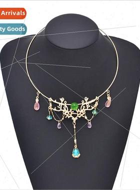 Ancient Hanfu accessories ethnic crystal pendant collar supe