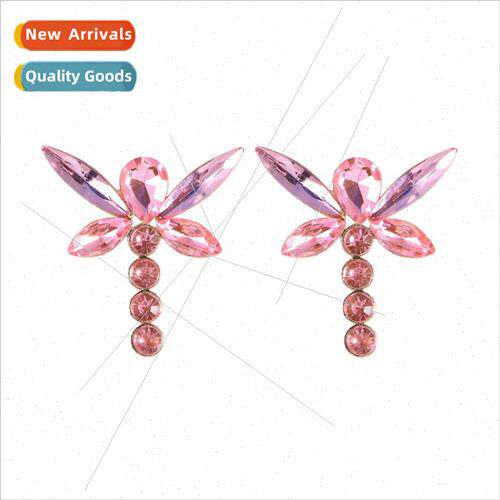 Europe new fashion color dragonfly rhinestone earrings alloy