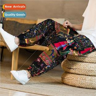 loose casual linen new printin cotton men Chinese 2022 pants