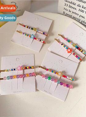 Summer girls colorful millet beads star hairpin cute candy c