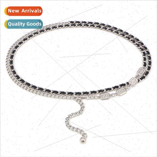 fashion metal double circle waist chain rhinestone DD silver