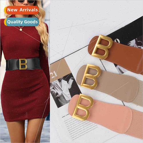 Europe fashion wide  elastic waist belt women dress coat swe