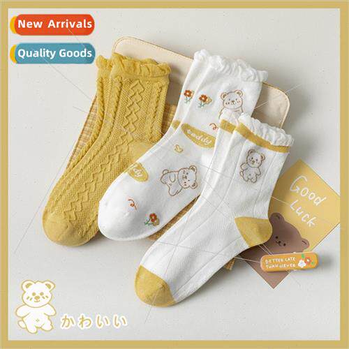 New Japanese cotton socks female bear lace mid-calf socks Ja