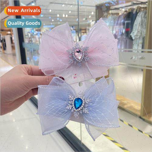 Long ribbon bow hair clips Princess Elsa headdress snowflake